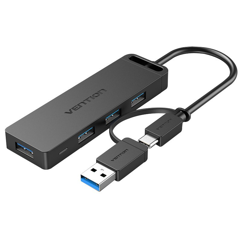 „Vention“ 4 prievadų USB 3.0 šakotuvas su USB-C ir USB 3.0 2-in-1 sąsaja bei maitinimo šaltiniu, 0,15 m, ABS tipo