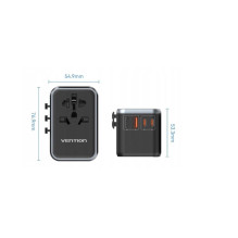 „Vention“ 65 W „GaN“ kelioninis adapteris ir įkroviklis, 2 x USB-A, 2 x USB-C