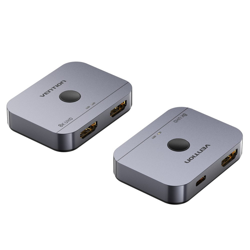 „Vention“ 2 prievadų dvikryptis 8K HDMI komutatorius, pilkas, aliuminio lydinio tipas