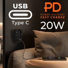 Maclean current socket x2 + 4xUSB, splitter with 2 sockets, 2xUSB A, 2xUSB C PD 20W, 1x16A + 1x6A, MCE249 F / B Maclean current socket x2 + 4xUSB, splitter with 2 sockets, 2xUSB A, 2xUSB C PD 20W, 1x16A + 1x6A, MCE249 F / B