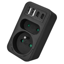 Maclean current socket x2 + 4xUSB, splitter with 2 sockets, 2xUSB A, 2xUSB C PD 20W, 1x16A + 1x6A, MCE249 F / B Maclean current socket x2 + 4xUSB, splitter with 2 sockets, 2xUSB A, 2xUSB C PD 20W, 1x16A + 1x6A, MCE249 F / B