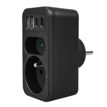 Maclean current socket x2 + 4xUSB, splitter with 2 sockets, 2xUSB A, 2xUSB C PD 20W, 1x16A + 1x6A, MCE249 F / B Maclean current socket x2 + 4xUSB, splitter with 2 sockets, 2xUSB A, 2xUSB C PD 20W, 1x16A + 1x6A, MCE249 F / B