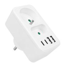 Srovės lizdai x2 + 4xUSB Maclean, skirstytuvas su 2 lizdais, 2xUSB A, 2xUSB C PD 20W, 1x16A + 1x6A, MCE249 F / W