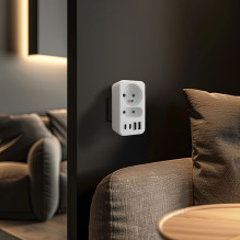 Current socket x2 + 4xUSB Maclean, splitter with 2 sockets, 2xUSB A, 2xUSB C PD 20W, 1x16A + 1x6A, MCE249 F / W