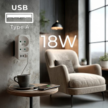 Srovės lizdai x2 + 4xUSB Maclean, skirstytuvas su 2 lizdais, 2xUSB A, 2xUSB C PD 20W, 1x16A + 1x6A, MCE249 F / W