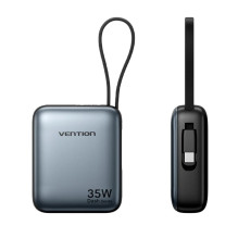 „Vention“ 10000mAh 35W – išorinė baterija su USB-C laidu (pilka)