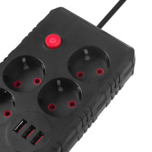 Maclean power strip, 4-socket extension cable + 3xUSB, 110-240V AC 50 / 60Hz, 2.1A max 2500W, 1.5m, black, MCE392 B Maclean power strip, 4-socket extension cable + 3xUSB, 110-240V AC 50 / 60Hz, 2.1A max 2500W, 1.5m, black, MCE392 B