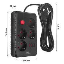 Maclean power strip, 4-socket extension cable + 3xUSB, 110-240V AC 50 / 60Hz, 2.1A max 2500W, 1.5m, black, MCE392 B Maclean power strip, 4-socket extension cable + 3xUSB, 110-240V AC 50 / 60Hz, 2.1A max 2500W, 1.5m, black, MCE392 B