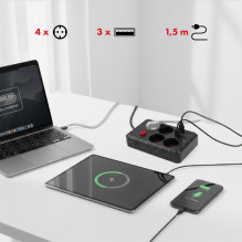 Maclean power strip, 4-socket extension cable + 3xUSB, 110-240V AC 50 / 60Hz, 2.1A max 2500W, 1.5m, black, MCE392 B Maclean power strip, 4-socket extension cable + 3xUSB, 110-240V AC 50 / 60Hz, 2.1A max 2500W, 1.5m, black, MCE392 B