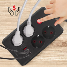 Maclean power strip, 4-socket extension cable + 3xUSB, 110-240V AC 50 / 60Hz, 2.1A max 2500W, 1.5m, black, MCE392 B Maclean power strip, 4-socket extension cable + 3xUSB, 110-240V AC 50 / 60Hz, 2.1A max 2500W, 1.5m, black, MCE392 B