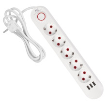 Maclean power strip, 5 socket extension + 3xUSB, 110-240V AC 50 / 60Hz, 2.1A max 2500W, 1.5m, white, MCE395 W Maclean power strip, 5 socket extension + 3xUSB, 110-240V AC 50 / 60Hz, 2.1A max 2500W, 1.5m, white, MCE395 W