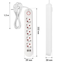 Maclean power strip, 5 socket extension + 3xUSB, 110-240V AC 50 / 60Hz, 2.1A max 2500W, 1.5m, white, MCE395 W Maclean power strip, 5 socket extension + 3xUSB, 110-240V AC 50 / 60Hz, 2.1A max 2500W, 1.5m, white, MCE395 W