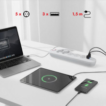 Maclean power strip, 5 socket extension + 3xUSB, 110-240V AC 50 / 60Hz, 2.1A max 2500W, 1.5m, white, MCE395 W Maclean power strip, 5 socket extension + 3xUSB, 110-240V AC 50 / 60Hz, 2.1A max 2500W, 1.5m, white, MCE395 W
