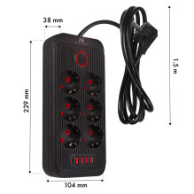 Maclean power strip, 6 socket extension + 4xUSB, 110-240V AC 50 / 60Hz, 2.1A max 2500W, 1.5 m, black, MCE389 B Maclean power strip, 6 socket extension + 4xUSB, 110-240V AC 50 / 60Hz, 2.1A max 2500W, 1.5 m, black, MCE389 B
