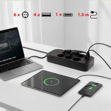 Maclean power strip, 6 socket extension + 4xUSB, 110-240V AC 50 / 60Hz, 2.1A max 2500W, 1.5 m, black, MCE389 B Maclean power strip, 6 socket extension + 4xUSB, 110-240V AC 50 / 60Hz, 2.1A max 2500W, 1.5 m, black, MCE389 B