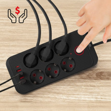 Maclean power strip, 6 socket extension + 4xUSB, 110-240V AC 50 / 60Hz, 2.1A max 2500W, 1.5 m, black, MCE389 B Maclean power strip, 6 socket extension + 4xUSB, 110-240V AC 50 / 60Hz, 2.1A max 2500W, 1.5 m, black, MCE389 B