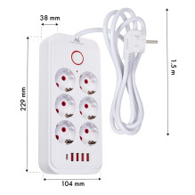 Maclean power strip, 6 socket extension + 4xUSB, 110-240V AC 50 / 60Hz, 2.1A max 2500W, 1.5 m, white, MCE389 W Maclean power strip, 6 socket extension + 4xUSB, 110-240V AC 50 / 60Hz, 2.1A max 2500W, 1.5 m, white, MCE389 W