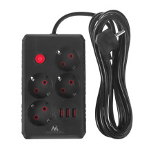 Maclean power strip, 4-socket extension cable + 3xUSB, 110-240V AC 50 / 60Hz, 2.1A max 2500W, 3m, black, MCE393 B Maclean power strip, 4-socket extension cable + 3xUSB, 110-240V AC 50 / 60Hz, 2.1A max 2500W, 3m, black, MCE393 B