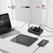 Maclean power strip, 4-socket extension cable + 3xUSB, 110-240V AC 50 / 60Hz, 2.1A max 2500W, 3m, black, MCE393 B Maclean power strip, 4-socket extension cable + 3xUSB, 110-240V AC 50 / 60Hz, 2.1A max 2500W, 3m, black, MCE393 B
