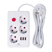 Maclean power strip, 4-socket extension cable + 3xUSB, 110-240V AC 50 / 60Hz, 2.1A max 2500W, 3m, white, MCE393 W Maclean power strip, 4-socket extension cable + 3xUSB, 110-240V AC 50 / 60Hz, 2.1A max 2500W, 3m, white, MCE393 W