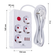 Maclean power strip, 4-socket extension cable + 3xUSB, 110-240V AC 50 / 60Hz, 2.1A max 2500W, 3m, white, MCE393 W Maclean power strip, 4-socket extension cable + 3xUSB, 110-240V AC 50 / 60Hz, 2.1A max 2500W, 3m, white, MCE393 W