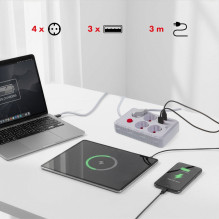 Maclean power strip, 4-socket extension cable + 3xUSB, 110-240V AC 50 / 60Hz, 2.1A max 2500W, 3m, white, MCE393 W Maclean power strip, 4-socket extension cable + 3xUSB, 110-240V AC 50 / 60Hz, 2.1A max 2500W, 3m, white, MCE393 W