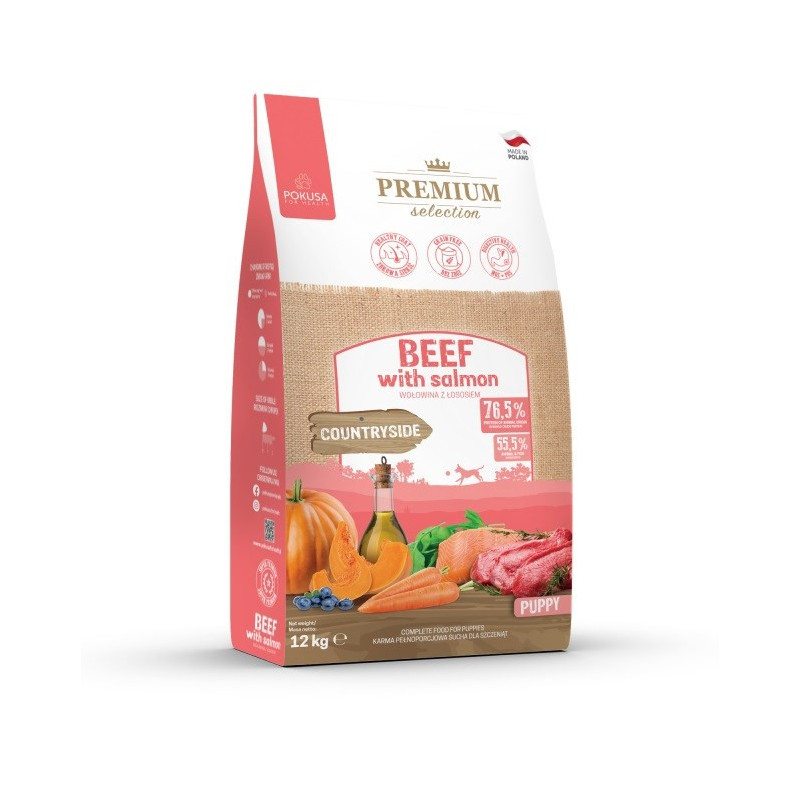 POKUSA Premium Selection Puppy Beef with Salmon - sausas šunų ėdalas - 12 kg