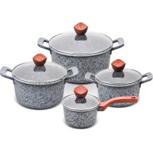 PROMIS puodų rinkinys GRANITE, puodas 16 cm, puodai 20, 24, 28 rudos rankenos