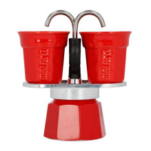 Bialetti Mini Express kavos aparatas, raudonas, 2 uncijos + 2 puodeliai