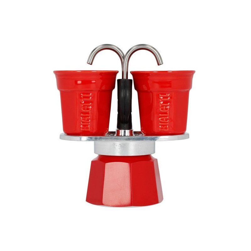 Bialetti Mini Express kavos aparatas, raudonas, 2 uncijos + 2 puodeliai