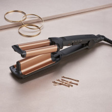 BaByliss Deep Waves plaukų garbanojimo žnyplės, šiltai juodos, oranžinės spalvos, 2,5 m