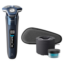 „Philips SHAVER Series 7000 S7885 / 50“ vyriškas skustuvas, rotacinis skustuvas, kirpimo mašinėlė, juoda, mėlyna