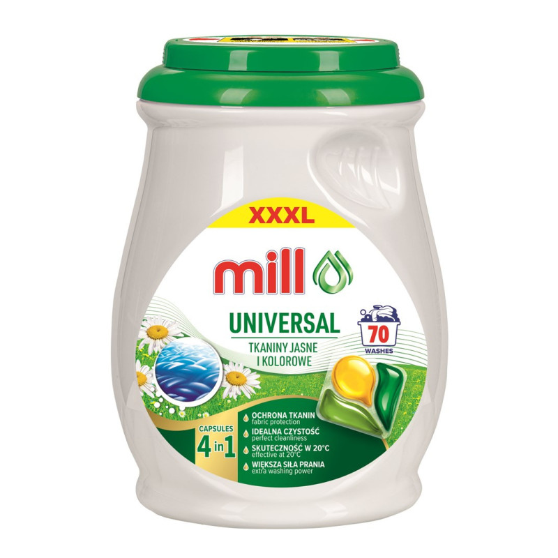 MILL PROFESSIONAL 3 kamerų universalios skalbimo kapsulės, 70 vnt.