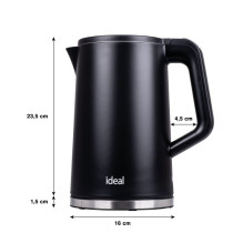 IDEAL virdulys 1,7 l, plieninis korpusas, galia 1500 W, juodas IDEAL virdulys 1,7 l, plieninis korpusas, galia 1500 W, juodas