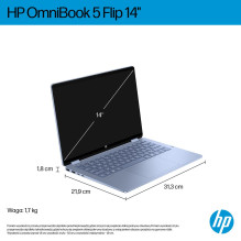 HP OmniBook 5 Flip 14-fp0004nw nešiojamas kompiuteris „Intel Core 5 120U 2-in-1“, 35,6 cm (14 colių), 2K raiškos, lietim