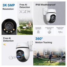 TP-Link lauko panoraminė / pakreipiama apsaugos Wi-Fi kamera. SPECIFIKACIJOS: 3K 5MP (2880x1620), 2,4 GHz, 2 × išorinės TP-Link lauko panoraminė / pakreipiama apsaugos Wi-Fi kamera. SPECIFIKACIJOS: 3K 5MP (2880x1620), 2,4 GHz, 2 × išorinės