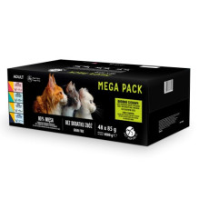 PETREPUBLIC Mega Pack lašiša, vištiena, tunas, menkė, upėtakis - šlapias kačių ėdalas - 48x85g