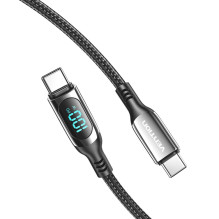 „Vention“ medvilninis pintas USB 2.0 C kištukas į C kištuką, 5A, su LED ekranu, 1,2 m, juodo cinko lydinio, tipas „Vention“ medvilninis pintas USB 2.0 C kištukas į C kištuką, 5A, su LED ekranu, 1,2 m, juodo cinko lydinio, tipas