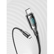 „Vention“ medvilninis pintas USB 2.0 C kištukas į C kištuką, 5A, su LED ekranu, 1,2 m, juodo cinko lydinio, tipas „Vention“ medvilninis pintas USB 2.0 C kištukas į C kištuką, 5A, su LED ekranu, 1,2 m, juodo cinko lydinio, tipas
