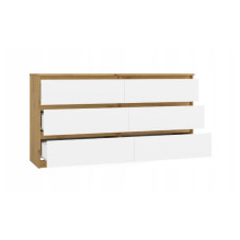M6 MALWA komoda su 6 stalčiais, 140 cm, ąžuolo spalvos, „Artisan“ / balta