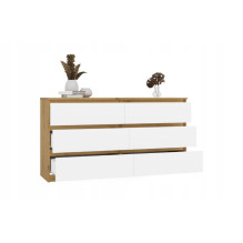M6 MALWA komoda su 6 stalčiais, 140 cm, ąžuolo spalvos, „Artisan“ / balta