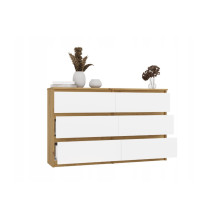 M6 MALWA CHEST OF DRAWERS 120 CM 6 DRAWERS OAK ARTISAN / WHITE M6 MALWA CHEST OF DRAWERS 120 CM 6 DRAWERS OAK ARTISAN / WHITE