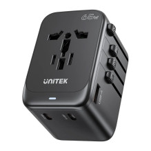 Power charger - Unitek 65W Universal Travel Adapter (P1122ABK01) , 1xUSB-A 3xUSB-C 1xAC Power charger - Unitek 65W Universal Travel Adapter (P1122ABK01) , 1xUSB-A 3xUSB-C 1xAC