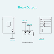 Power charger - Unitek 65W Universal Travel Adapter (P1122ABK01) , 1xUSB-A 3xUSB-C 1xAC Power charger - Unitek 65W Universal Travel Adapter (P1122ABK01) , 1xUSB-A 3xUSB-C 1xAC