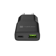 NATEC RIBERA GAN SLIM MAINS CHARGER 1× USB-A + 1× USB-C 20W BLACK NATEC RIBERA GAN SLIM MAINS CHARGER 1× USB-A + 1× USB-C 20W BLACK