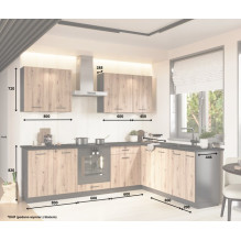 Cosmo Design ANIKA virtuvės baldų komplektas, meniškas ąžuolas / grafitas 2.0 / 2.6