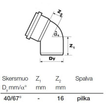 Vidaus kanalizacijos alkūnė, Wavin Ø 40 mm, 67° Vidaus kanalizacijos alkūnė, Wavin Ø 40 mm, 67°
