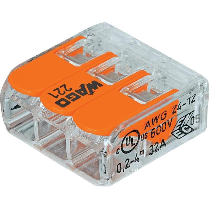 Laidų jungė Wago 221-413 / 5 3X0,02-4 mm², 450 V, 5 vnt.