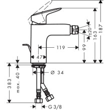BIDET MIXER LOGIS 71200000 WITH BOTTOM BIDET MIXER LOGIS 71200000 WITH BOTTOM