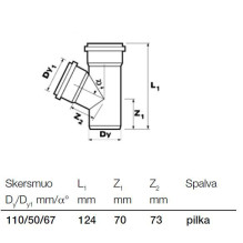 Vidaus kanalizacijos trišakis Wavin, Ø 50 / 110 mm, 67°